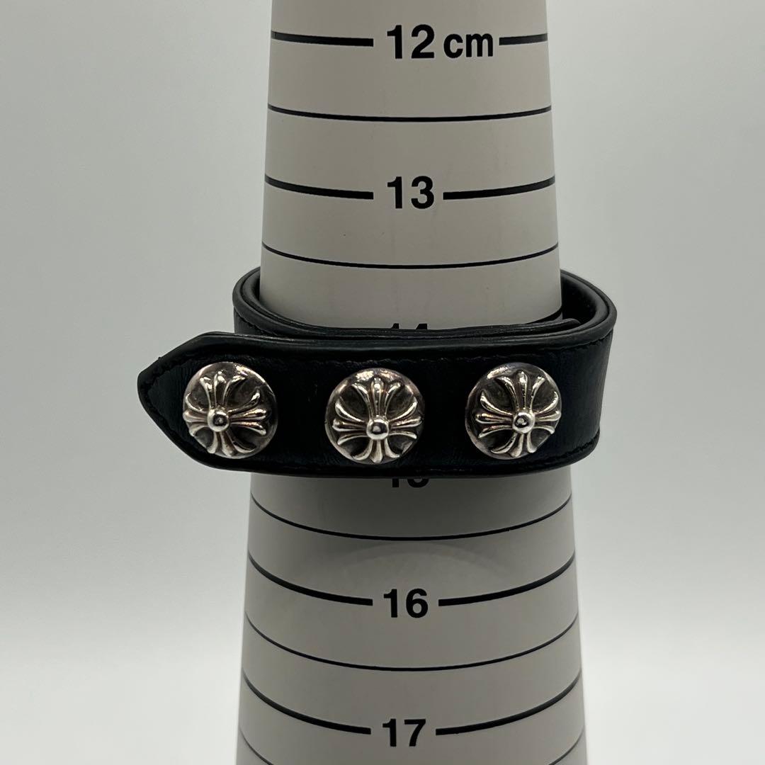 クロムハーツ 3ボタン2スナップ ブレスレット クロスボタン レザー SV925