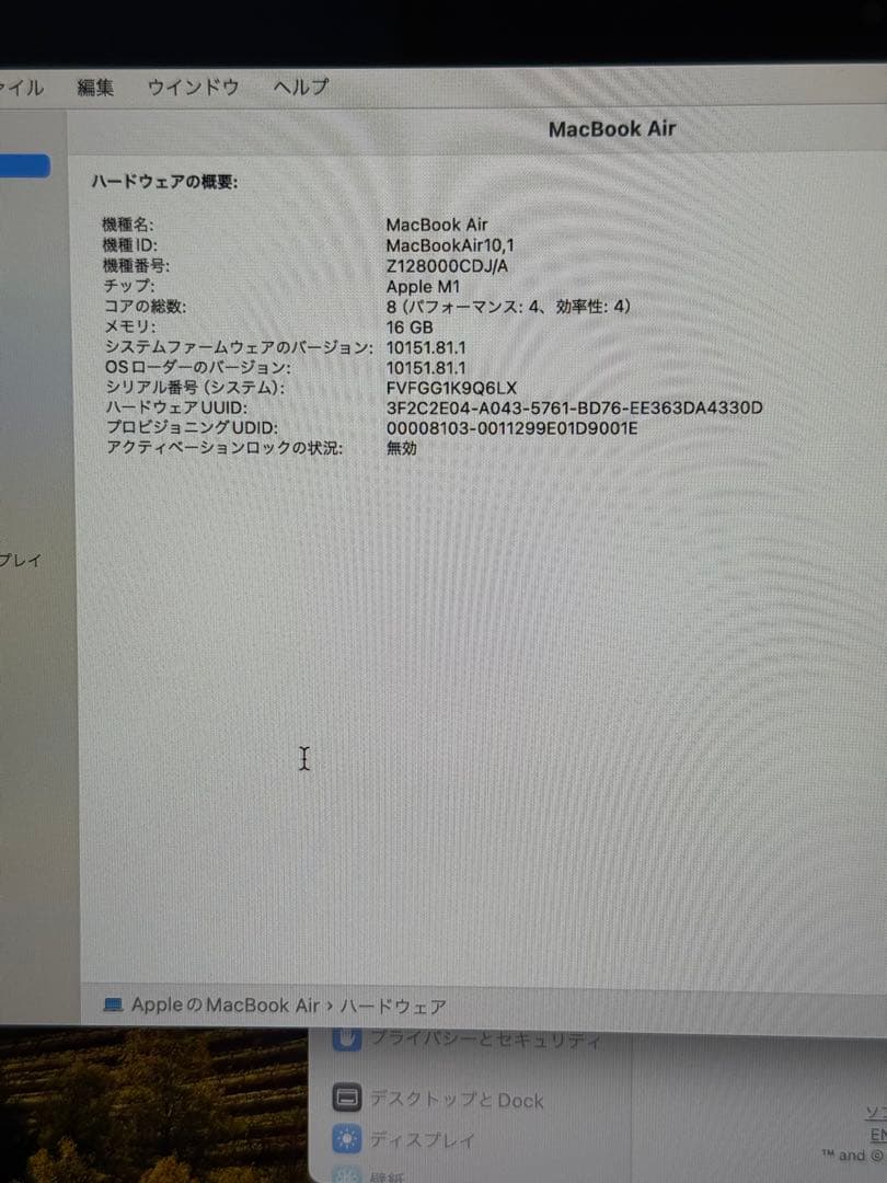 MacBook本体 Apple MacBook Air M1 16GB 512GB