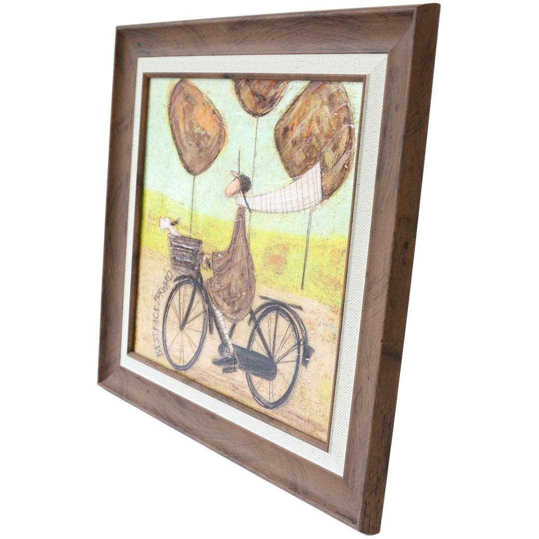 サムトフト「いつも笑顔で」自転車 動物 癒しアート アートパネル 加工ゲル 絵画