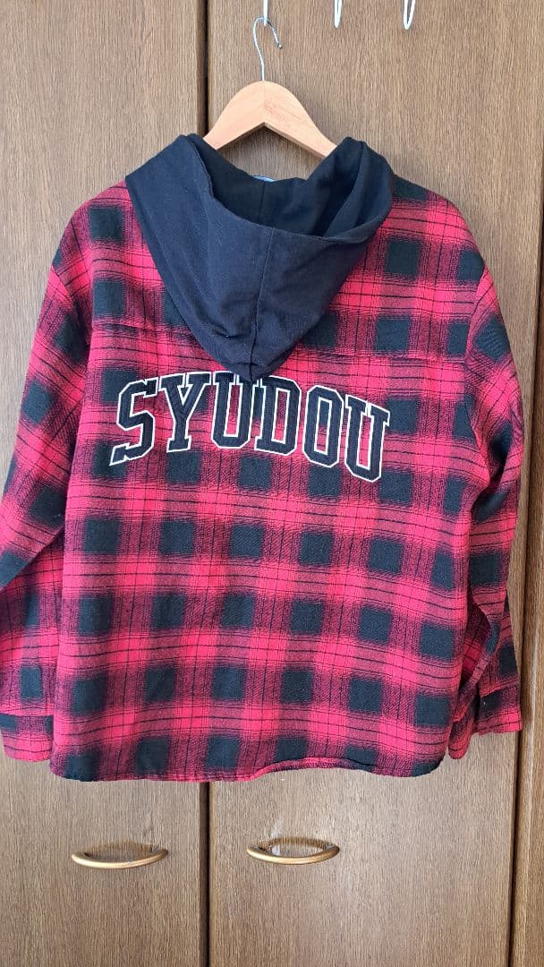 syudou フードフランネルチェックシャツ