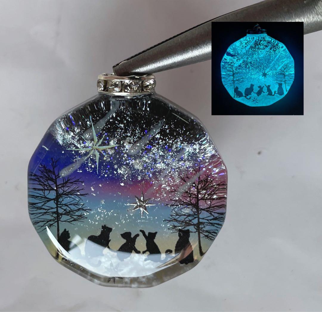 すずらん/星降る夜の子猫達　蓄光　オルゴナイトキーホルダー