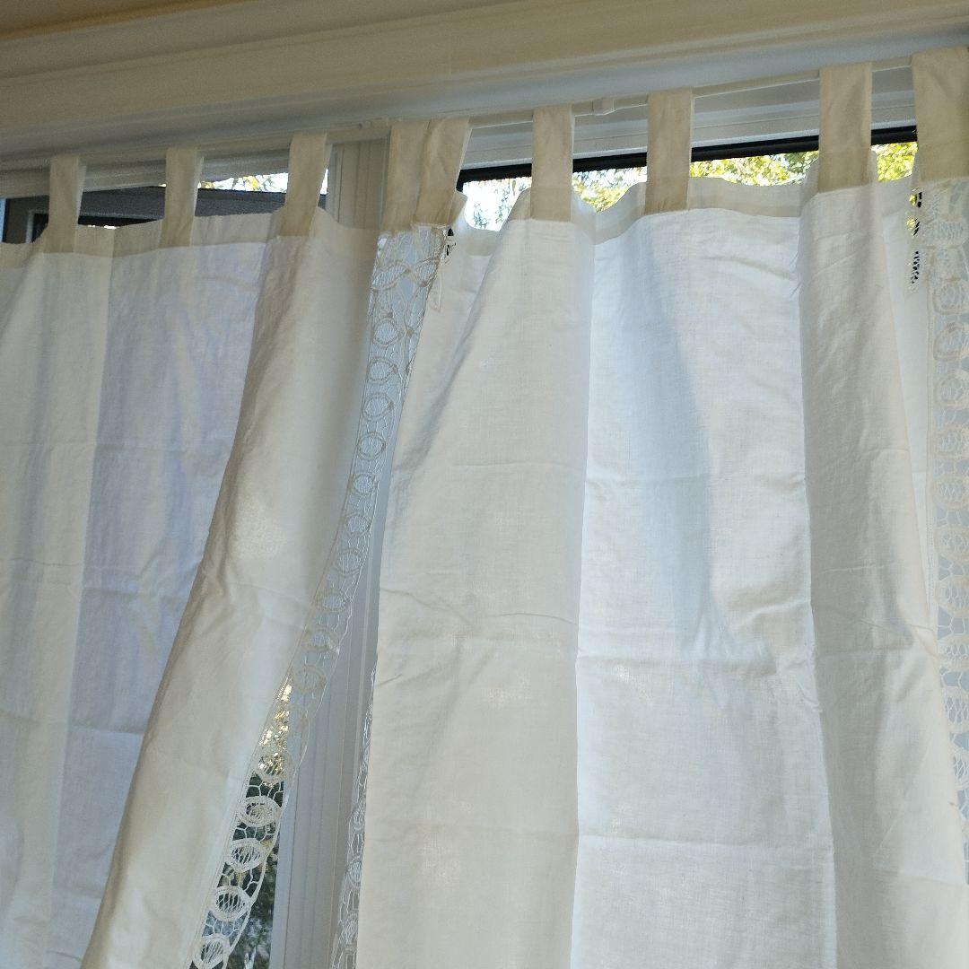 イギリスVintage　バテンレース　タブカーテン　コットン　２枚セット　バラ可