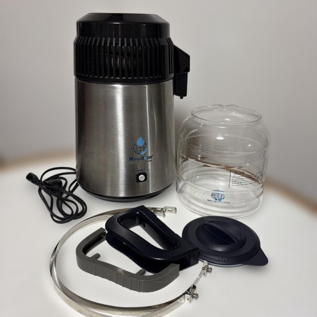 メガホーム　蒸留水機　黒　シルバー　本体　ガラス容器　セット