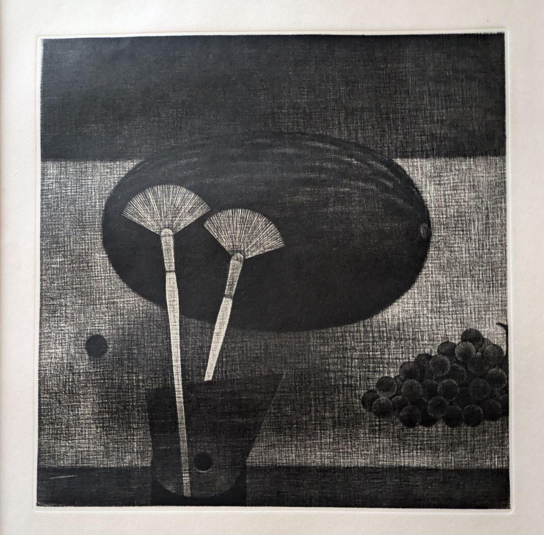 格安a浜口陽三の腐蝕銅版画　“黒”が織りなす静謐な銅版画「筆を使った静物画」美品