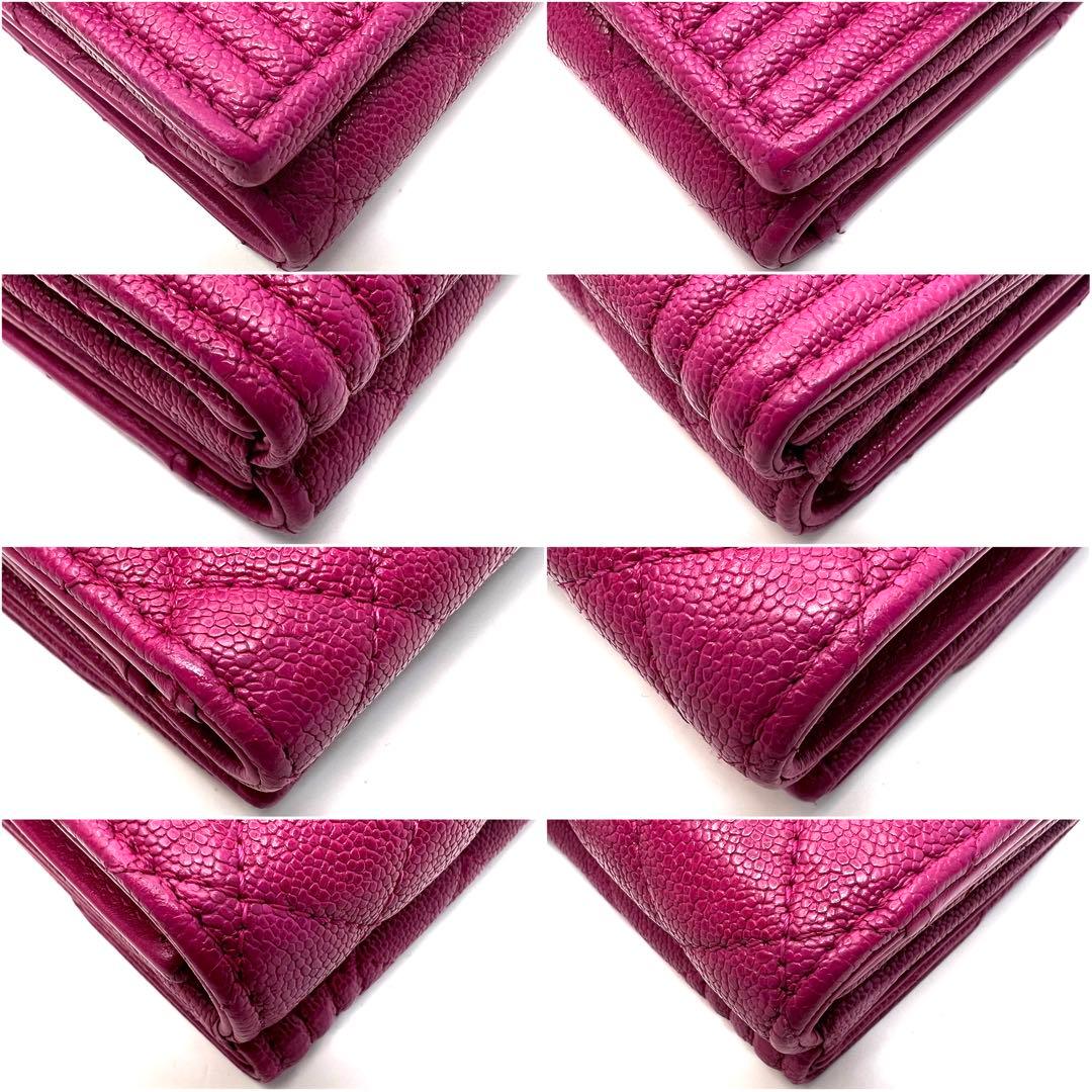 シャネル CHANEL ボーイシャネル キャビアスキン マトラッセ 三つ折り財布