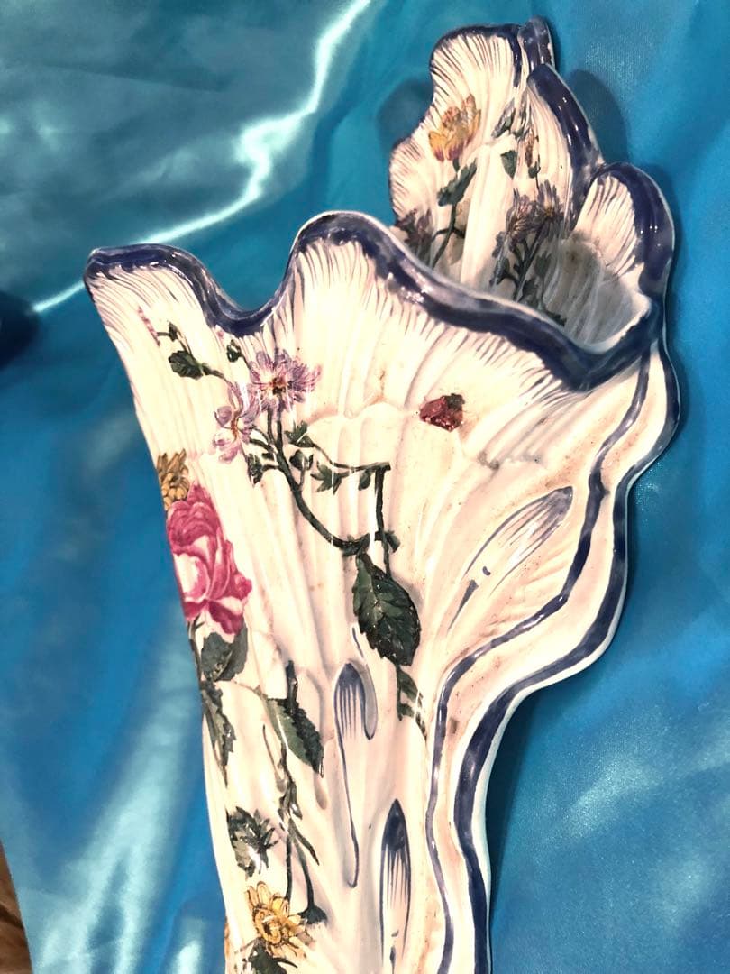 マイセン アンティーク☆ウォールフラワーベース♪大型35cm☆流水波形花々★希少