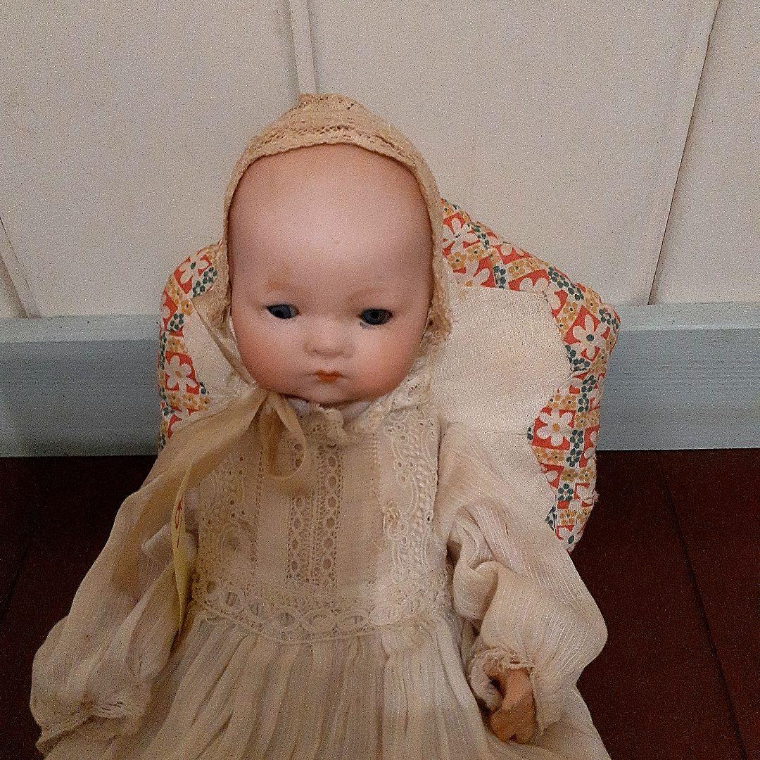 ⭐可愛いです！！目を閉じる！アンティークビスクドール　クッション付き　18