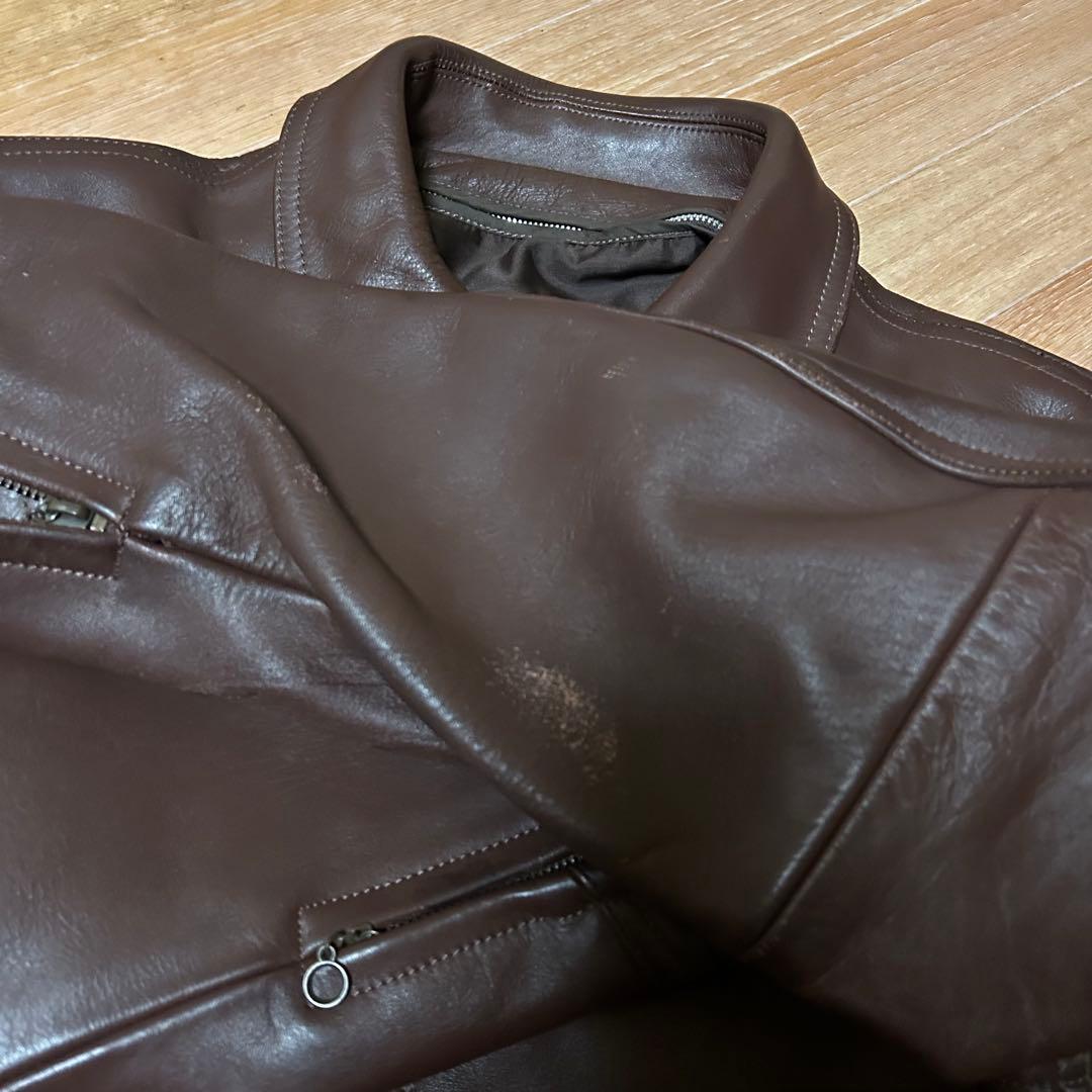 中古品 HAROLD'S GEAR 襟付き シングルライダース M ブラウン