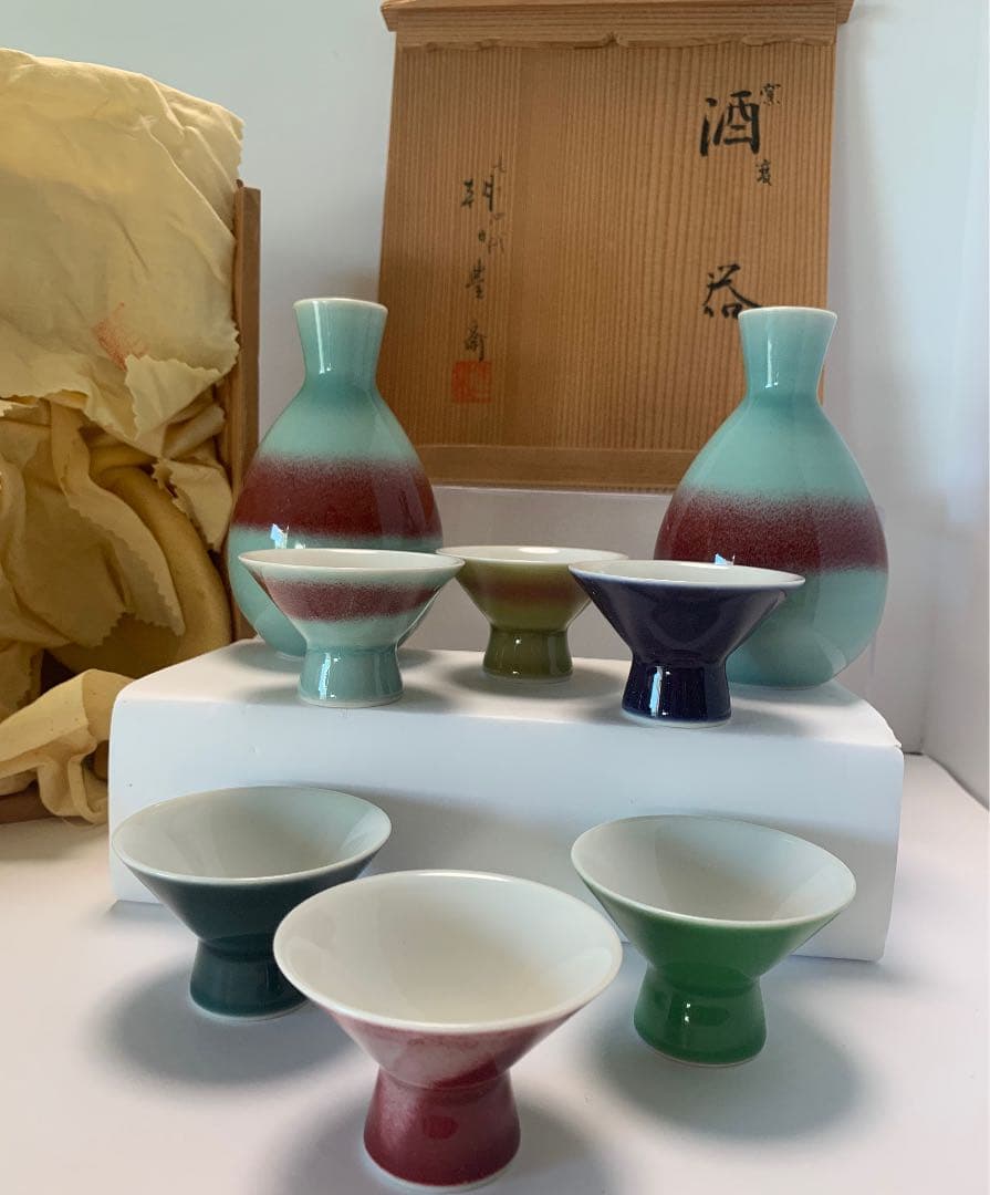 朝日焼 窯変酒器　七十四代 朝日豊斎 作 辰砂　未使用品　古美術　骨董