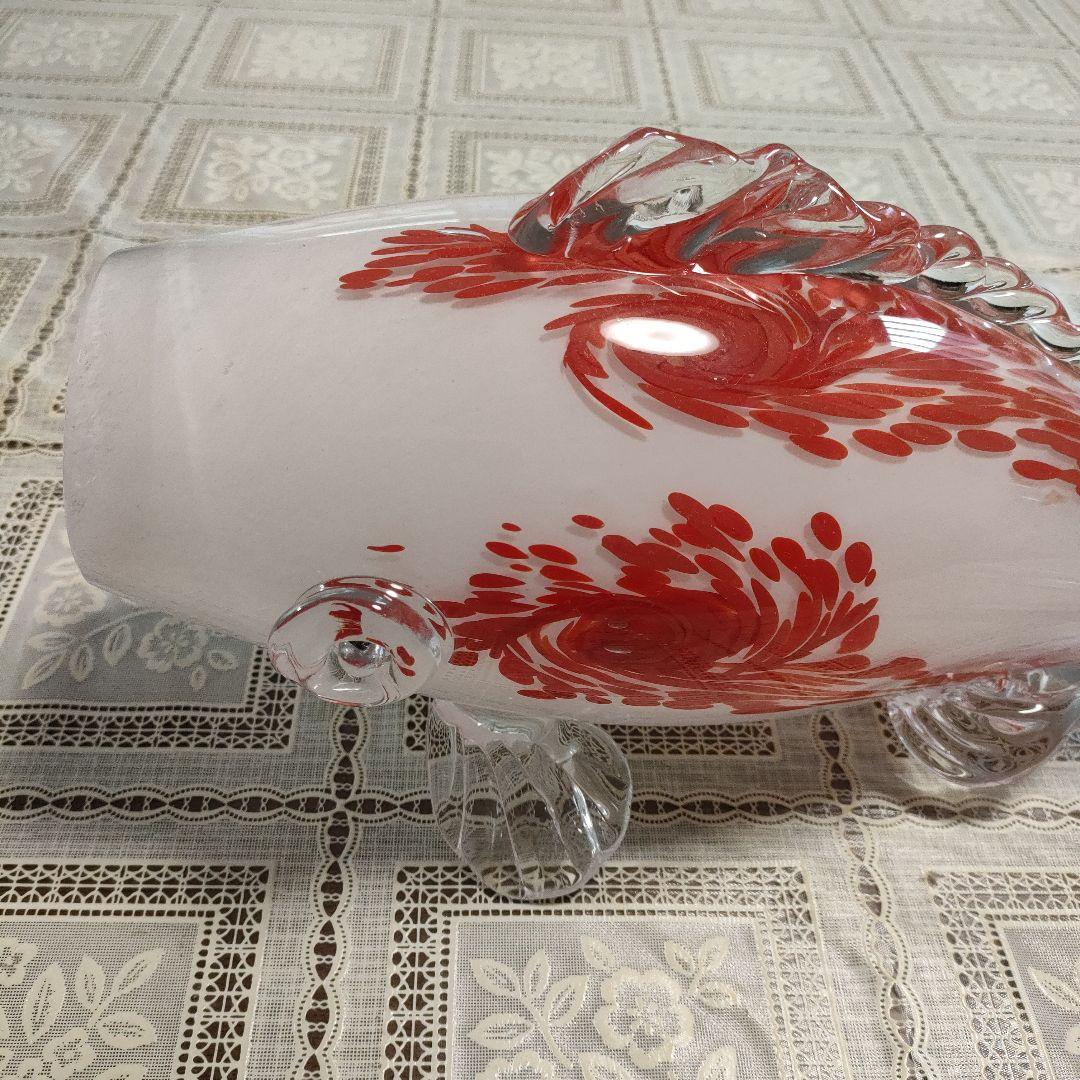 \"未使用\"　小樽北一硝子製『錦鯉』紅白