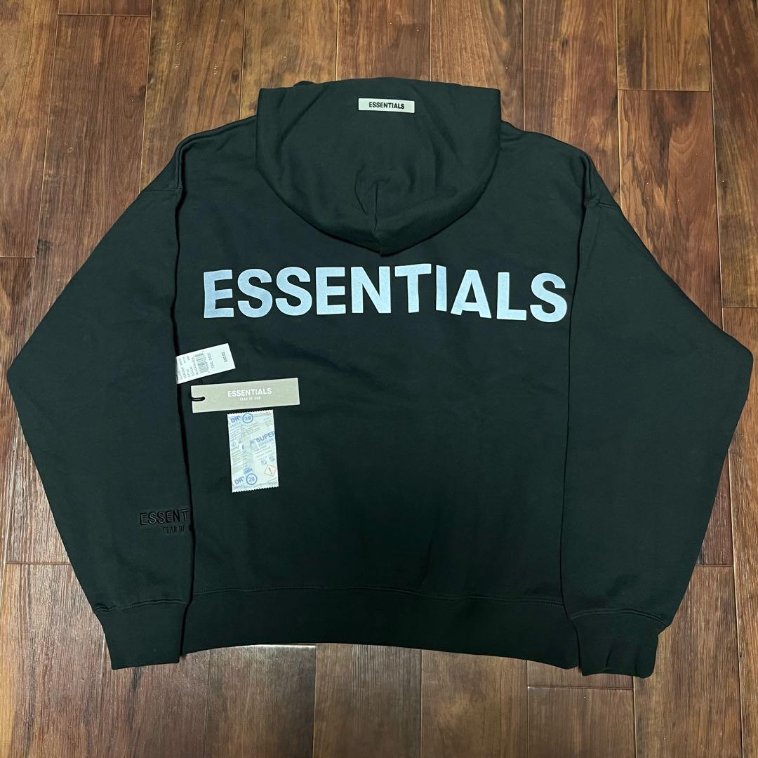 Fog Essentials ブラック黒パーカー人気ロゴ 反射フォント