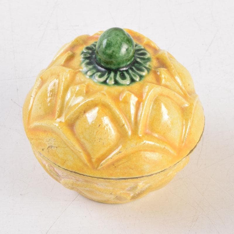 茶道具　永楽善五郎作　黄交趾　蕗の薹（フキノトウ）香合　共箱　C　9217