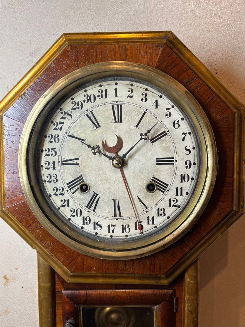 ウェルチ 米　カレンダー付　柱時計　古時計　振り子　レトロ　ゼンマイ　精工舎