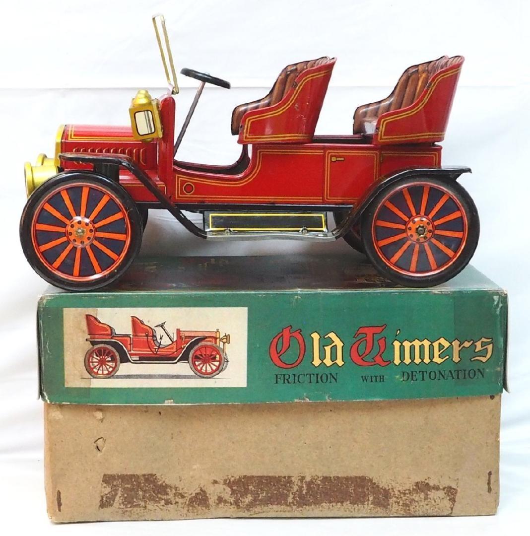 増田屋【オールドタイマー 大 タイヤ外れ有 赤】ブリキin toy car箱付