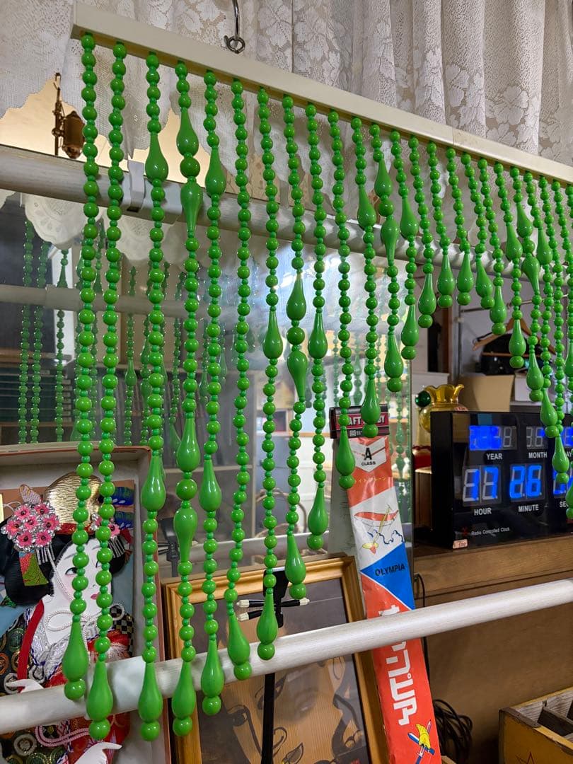 珠のれん 昭和レトロ レトロポップ ビーズ グリーン 当時物 箱付き