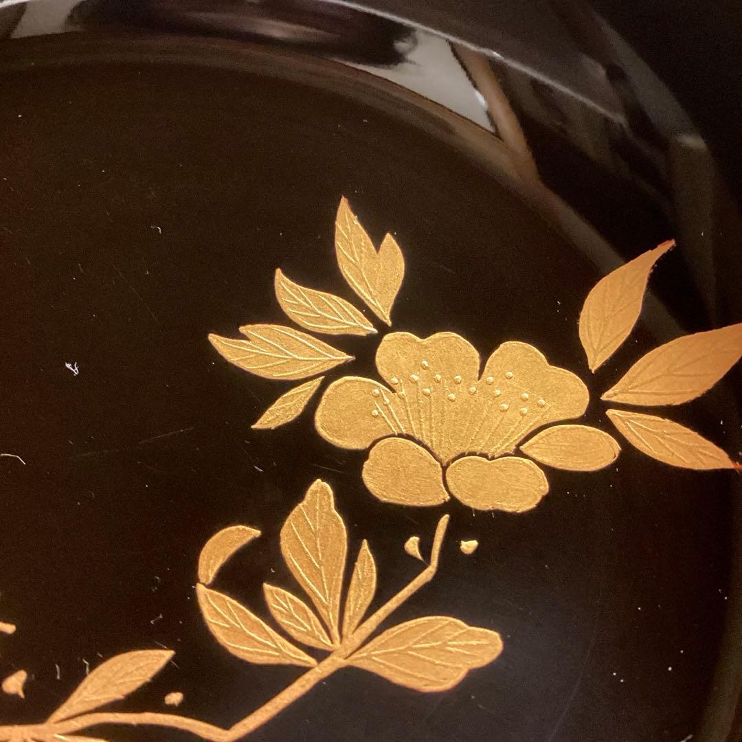 A893 木製輪島塗　白檀塗　山吹蒔絵　『千舟堂』　吸い物椀　煮物椀　5客