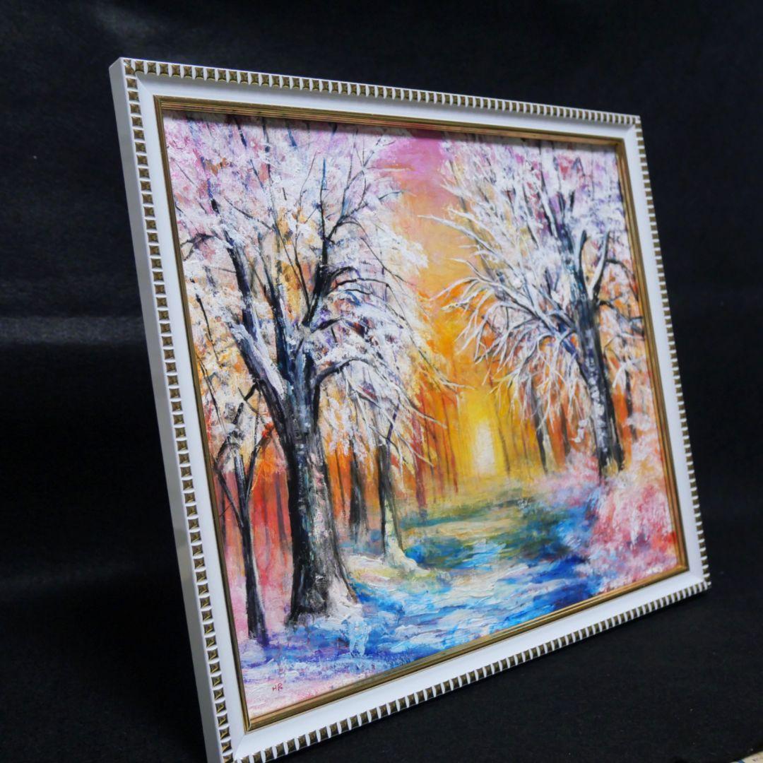 油絵 油彩 油彩画 絵 絵画【冬の夕陽】