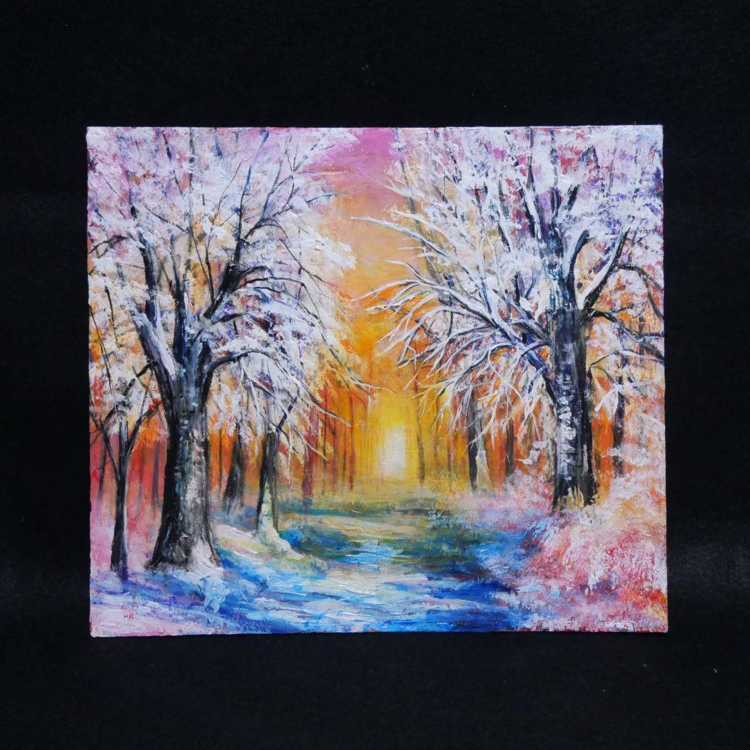 油絵 油彩 油彩画 絵 絵画【冬の夕陽】