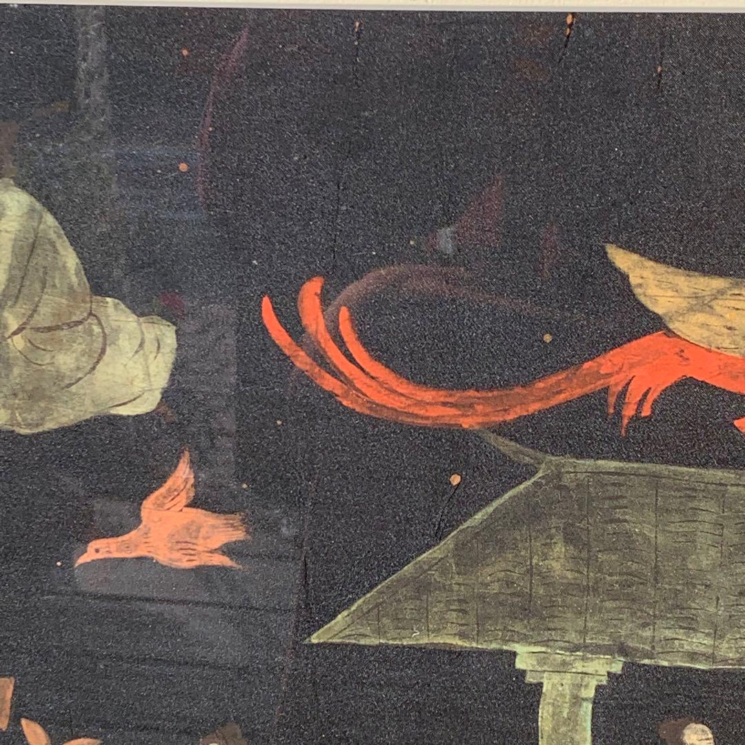 楚国　漢代　帛画　中国　シルク　絹　絵画　額縁　骨董品　馬　王　鳳凰　人　アート