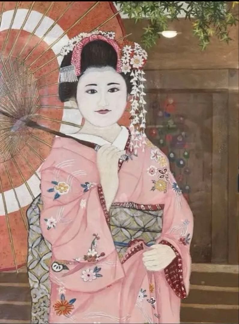 お買い得送料込み美品　超大作京都神社に舞子さん大型水彩画¥180000大幅値下げ