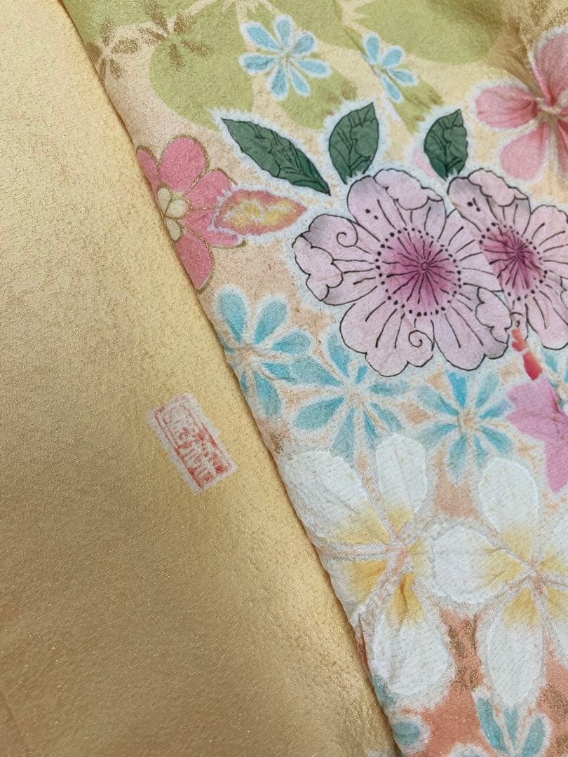 振袖 仮絵羽 桐屋翠山工房 絞り 辻ヶ花 金通し 正絹 未仕立て品 八掛付き