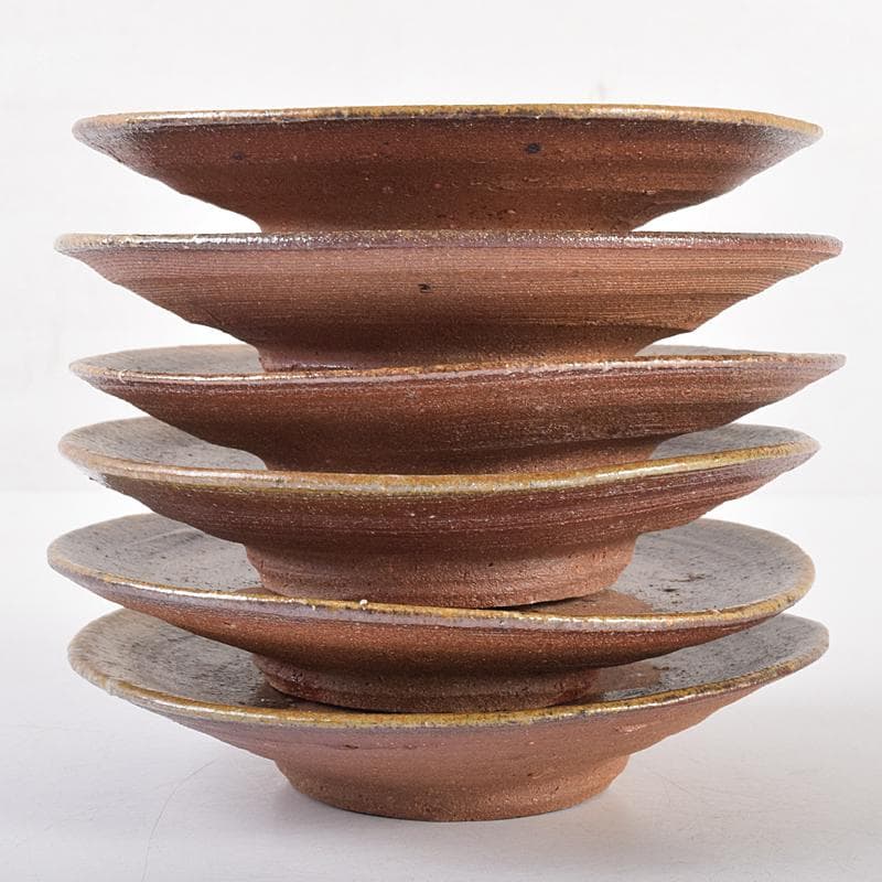 和食器　備前焼　五子窯　前嶋五一郎作　小皿　六客　共布共箱　V　R7665