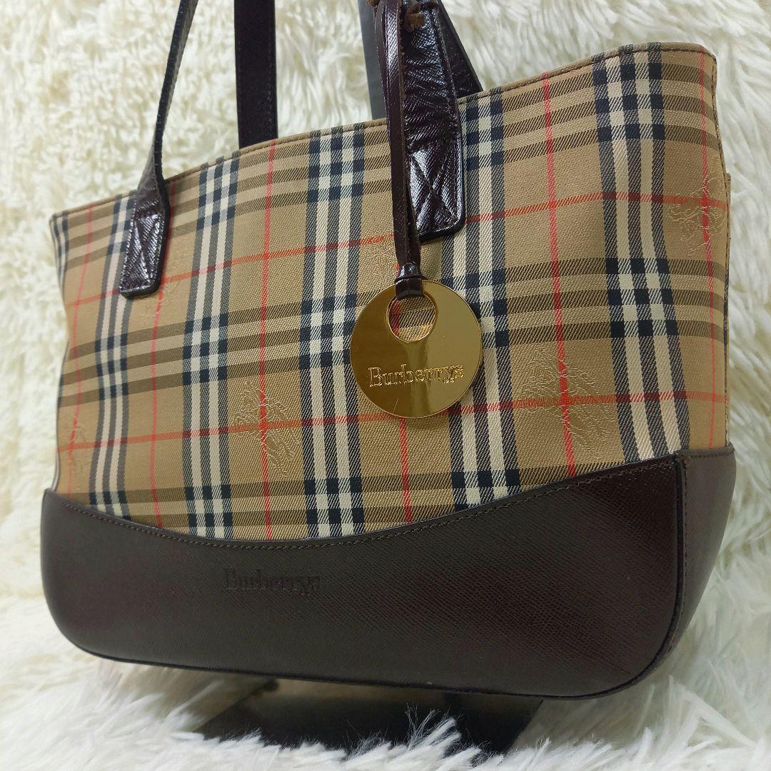 希少✨バーバリー ヴィンテージ ハンドバッグ ノバチェック ブラウン チャーム付