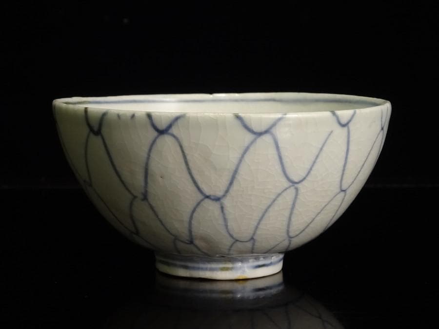 江戸時代　前期　初期伊万里　染付　網目文　小服　茶碗　箱付　茶道具　網手　酒器