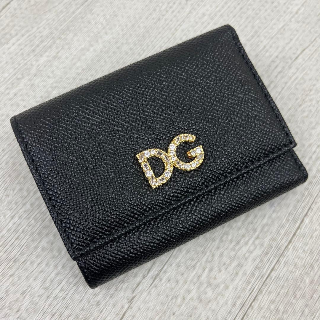 未使用級✨ ドルチェ&ガッバーナ 折り財布 ロゴ金具 ビジュー ブラック レザー