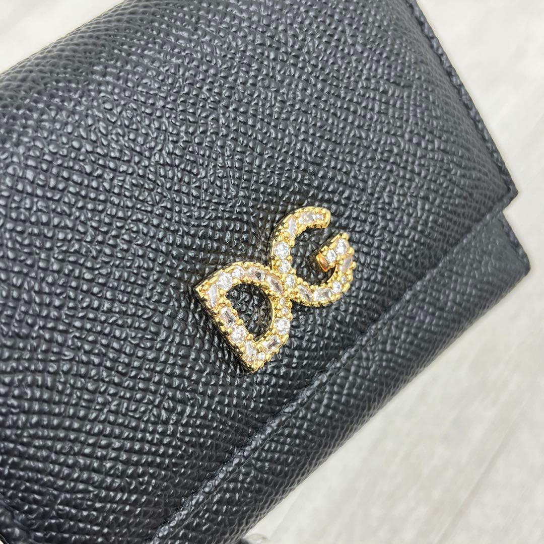 未使用級✨ ドルチェ&ガッバーナ 折り財布 ロゴ金具 ビジュー ブラック レザー
