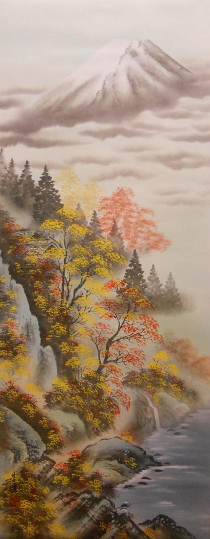 掛け軸 紫雲 富士秋景之図 絹本 希少 軸装 茶道具 掛軸 美品 です。