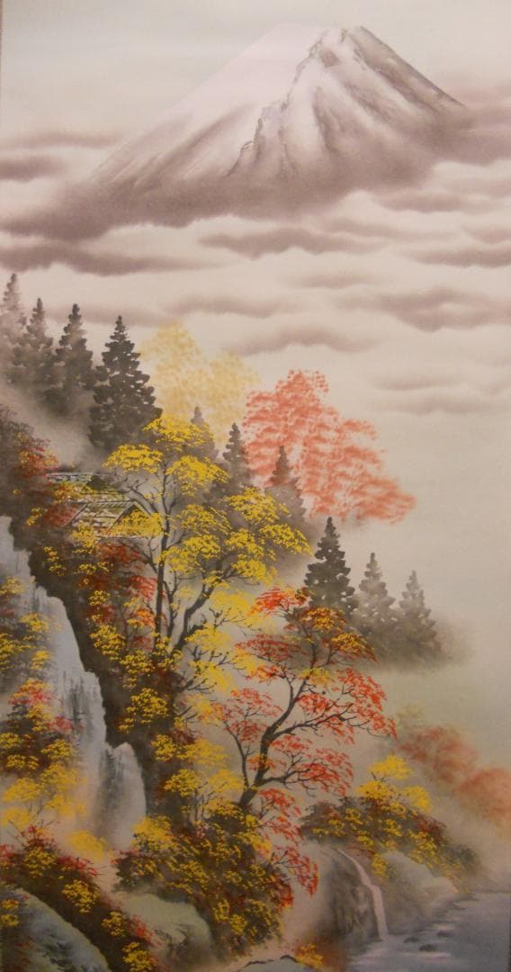 掛け軸 紫雲 富士秋景之図 絹本 希少 軸装 茶道具 掛軸 美品 です。