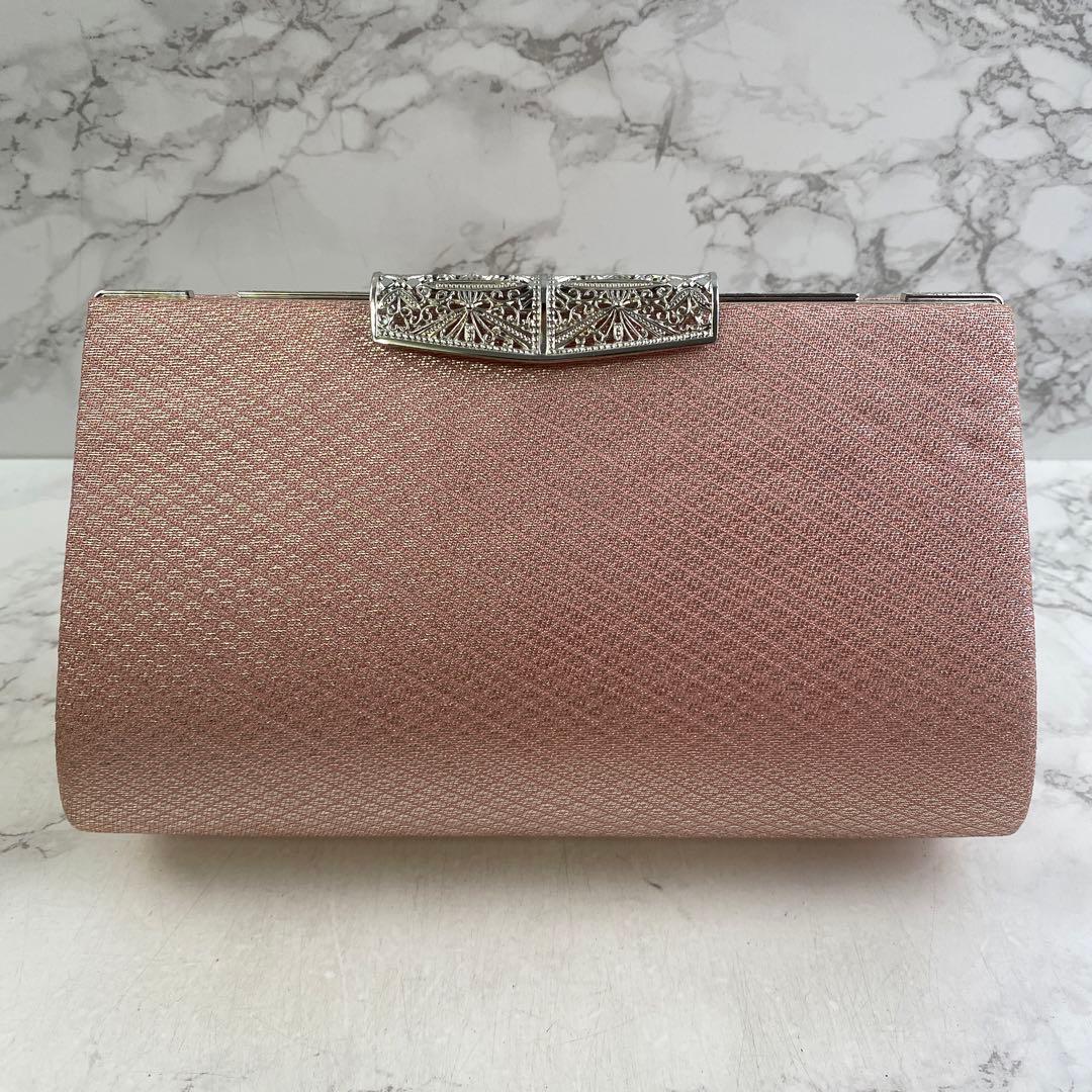 佐賀錦織 ピンク×銀 和柄 振袖 着物 和装用バッグ 草履23㎝ M 2点セット