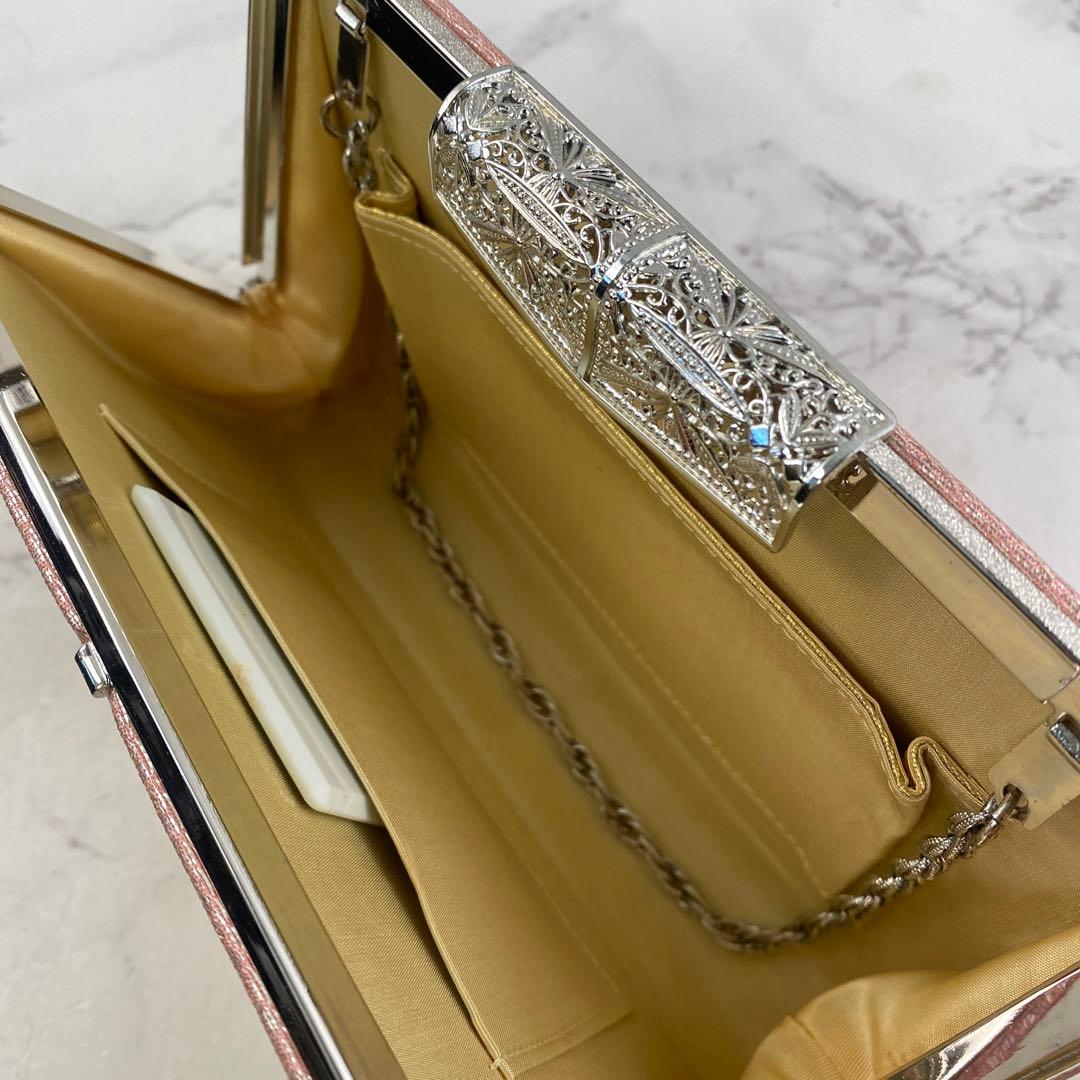 佐賀錦織 ピンク×銀 和柄 振袖 着物 和装用バッグ 草履23㎝ M 2点セット