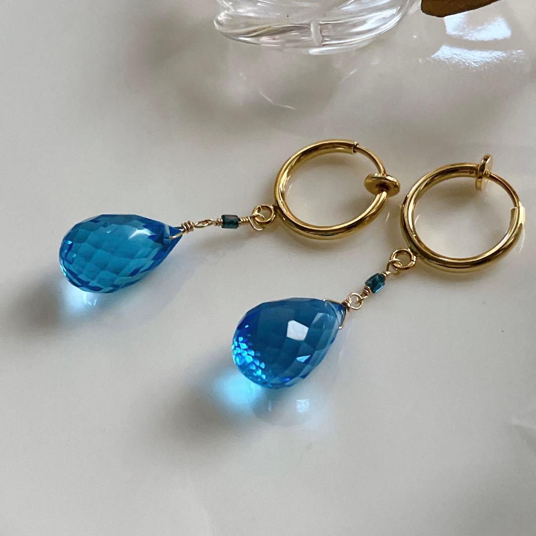 ポメころび◆スーパースイスブルートパーズ×ブルーダイヤイヤリング