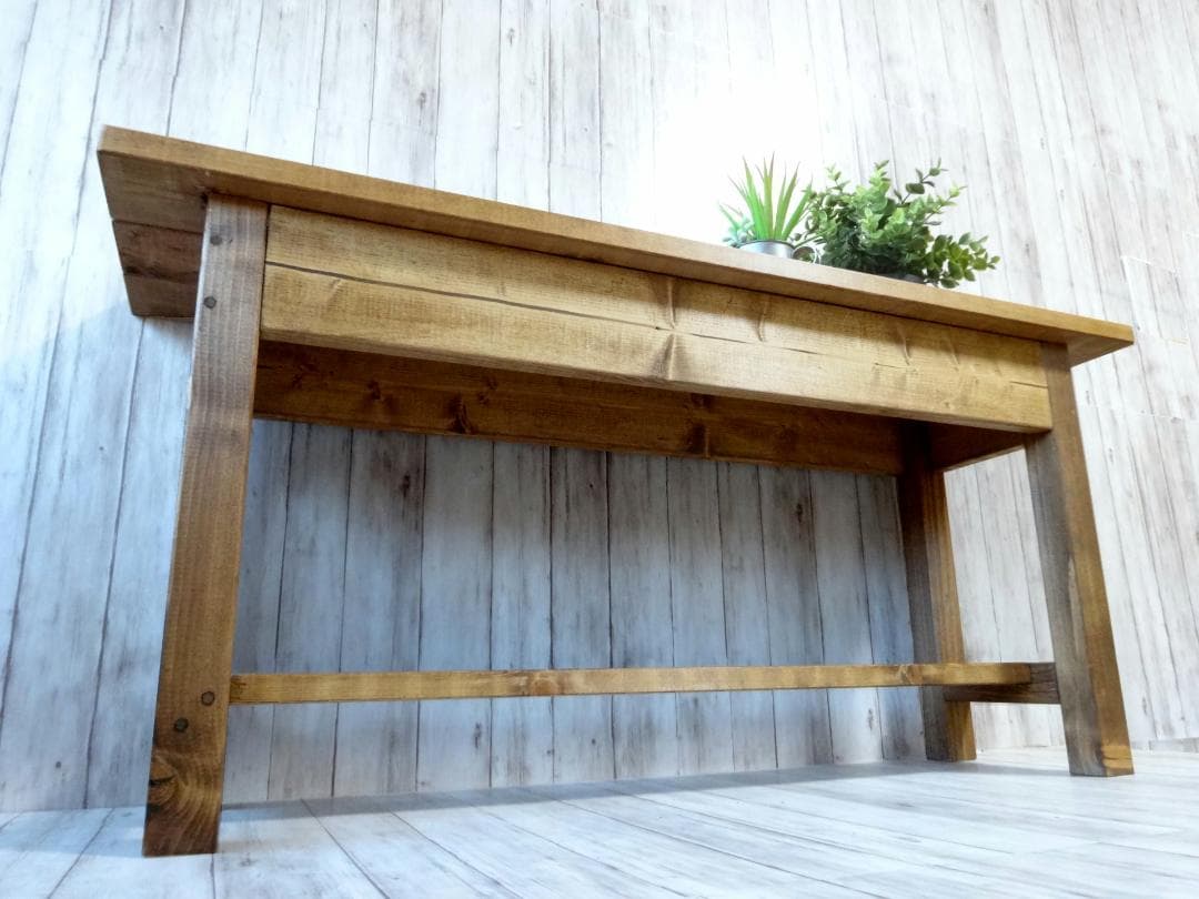 ハンドメイド ２人掛けベンチ (チーク色)