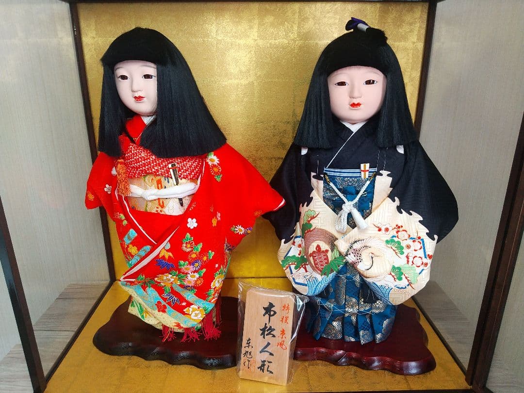 【化粧箱付き】市松人形 ペア 京旭作 ガラスケース入り