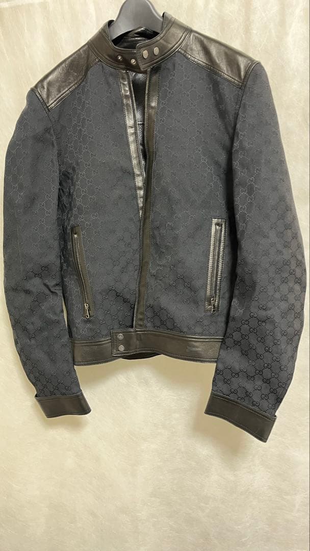 GUCCIブラックレザー 切り替え シングルライダースジャケット!