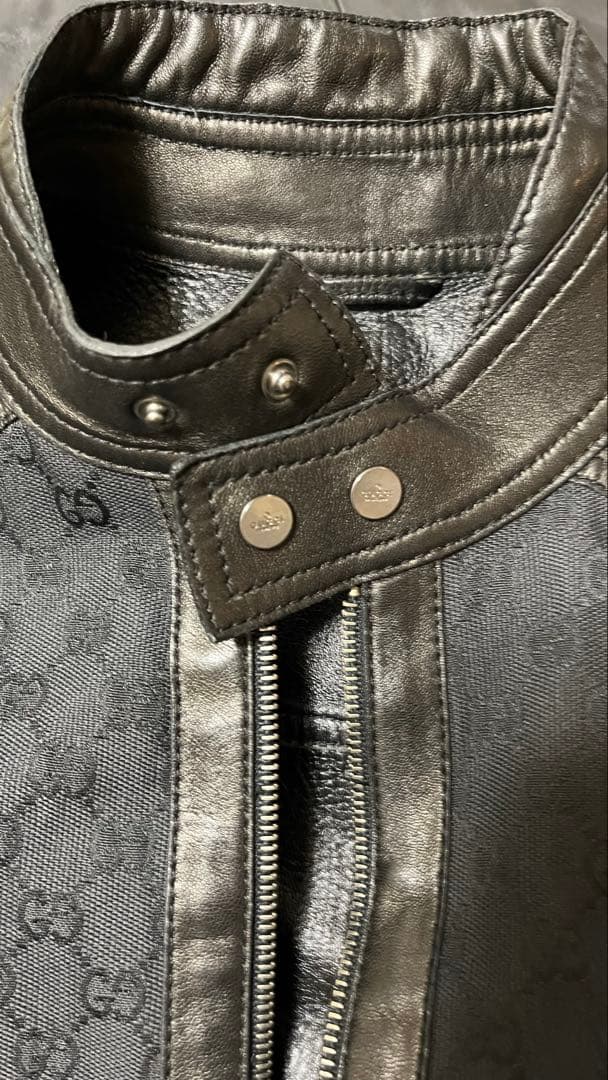 GUCCIブラックレザー 切り替え シングルライダースジャケット!