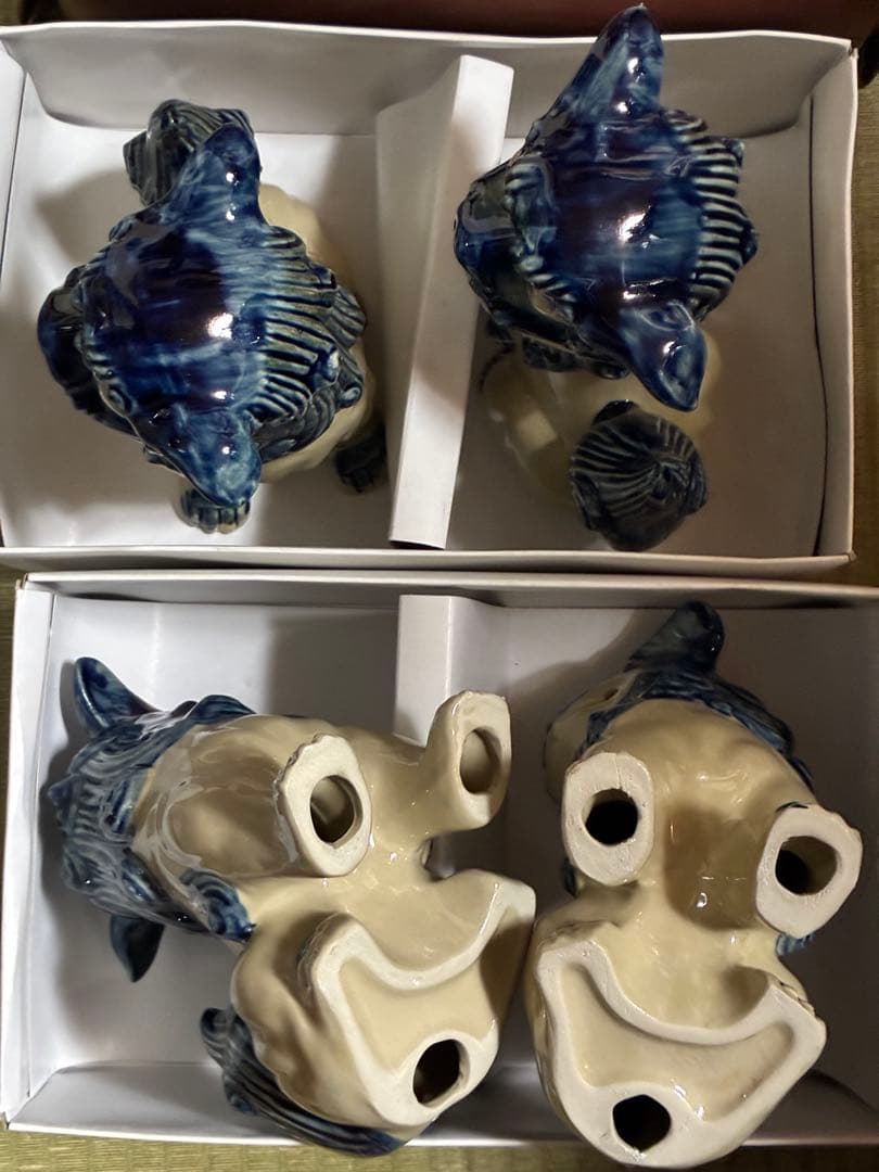 陶器製獅子頭置物4体セット