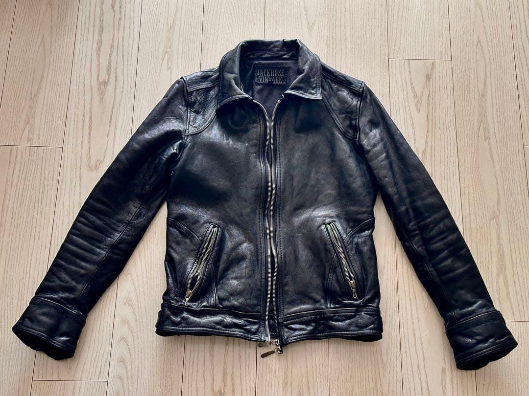 ジャックローズ ヴィンテージ 加工 ライダース ブラック レザー 山羊革