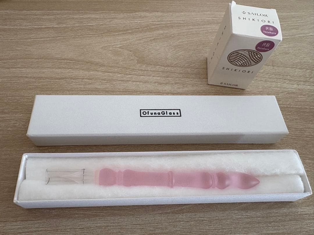 OfunaGlass ピンク ガラスペン インク付き　川口剛