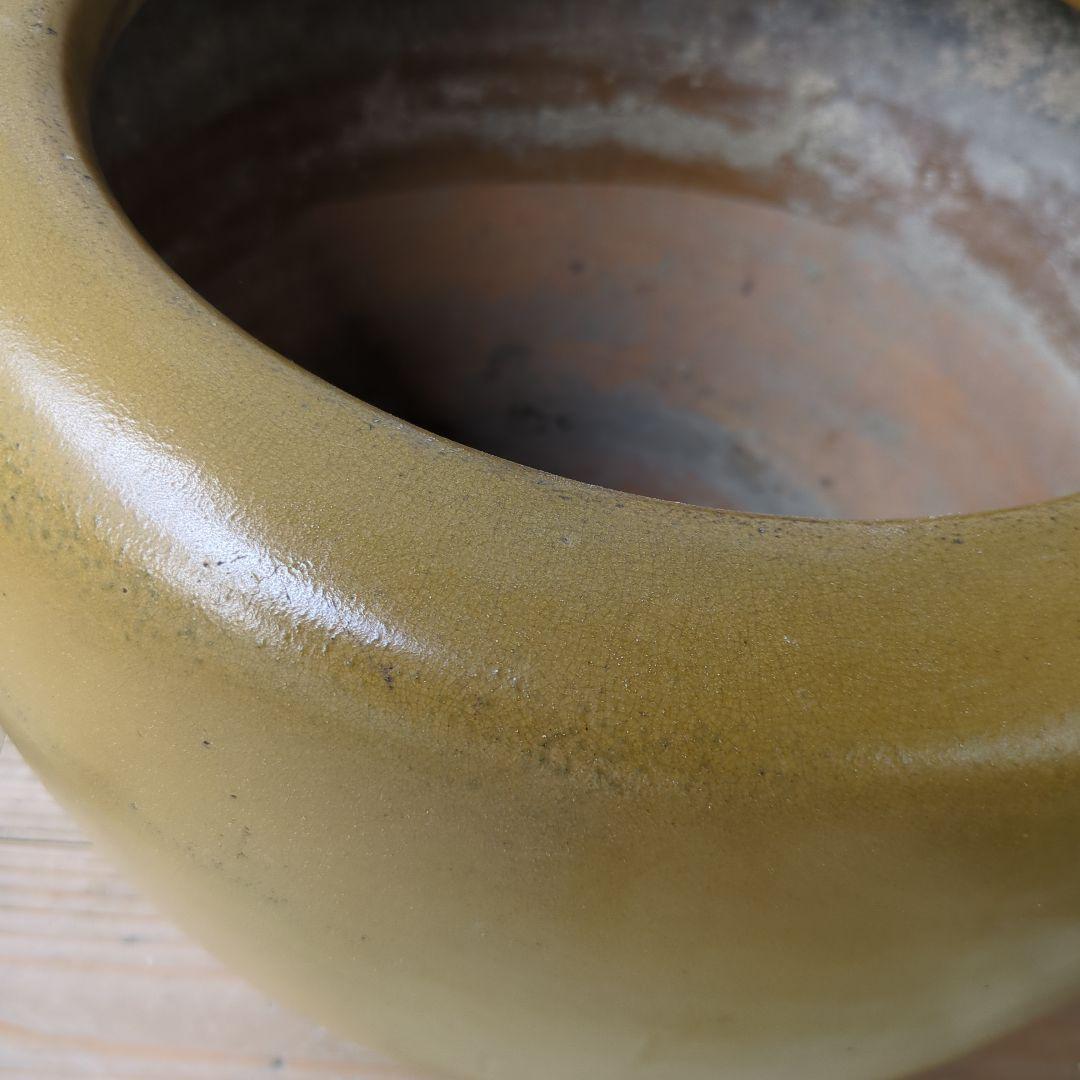 骨董 火鉢 黄土色 メダカ 金魚 睡蓮鉢 鉢カバー テーブル 水鉢 レトロ