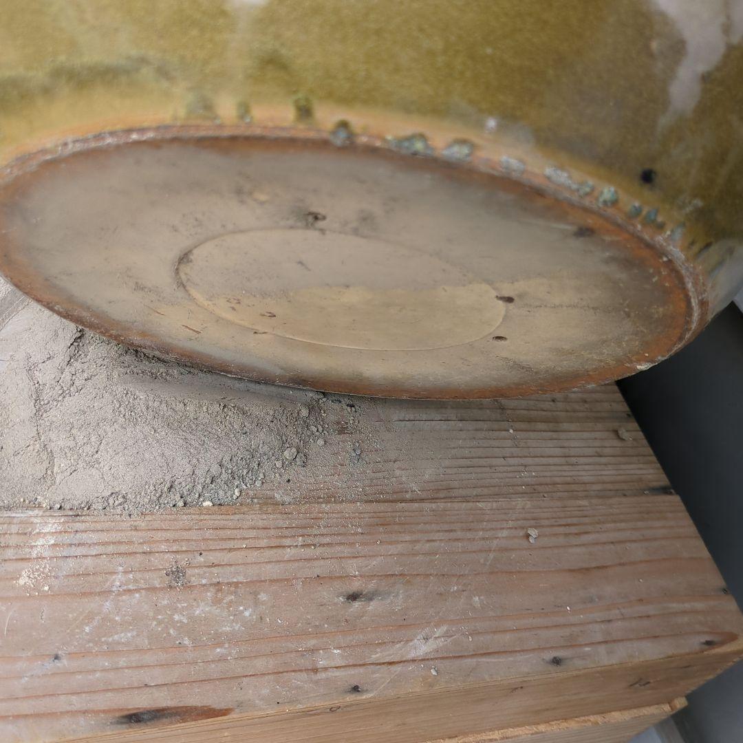 骨董 火鉢 黄土色 メダカ 金魚 睡蓮鉢 鉢カバー テーブル 水鉢 レトロ