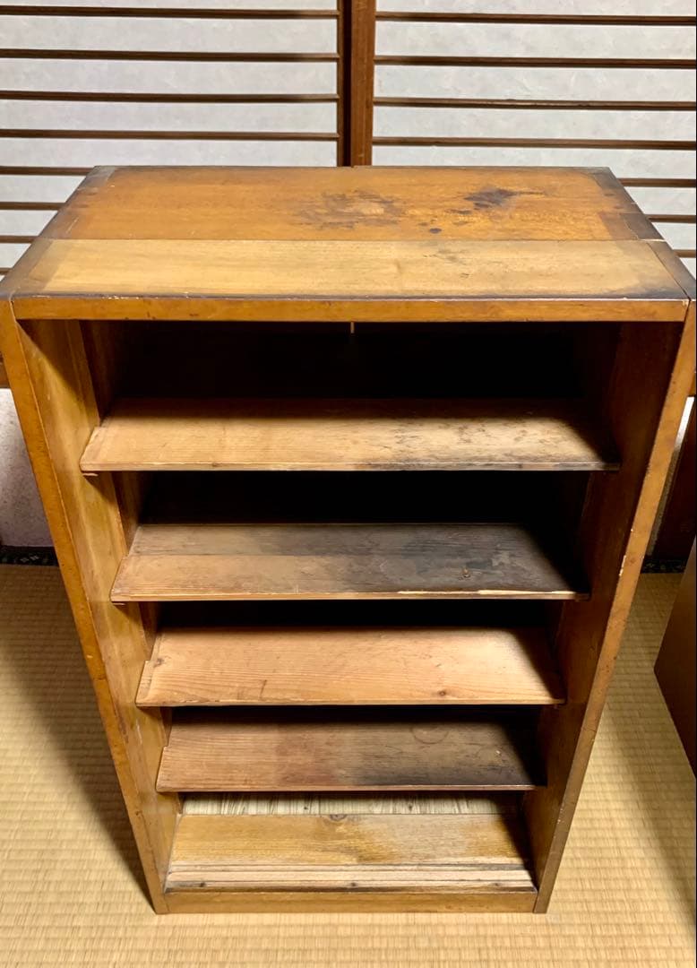 ☆【ダイヤガラス】引戸食器棚 水屋箪笥 昭和レトロ アンティーク 5段 木製