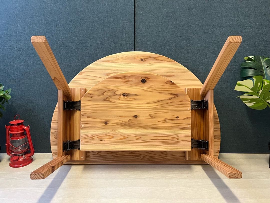 【送料無料】 ローテーブル 半円 収納付き90cm 60cm 杉 折り畳み脚