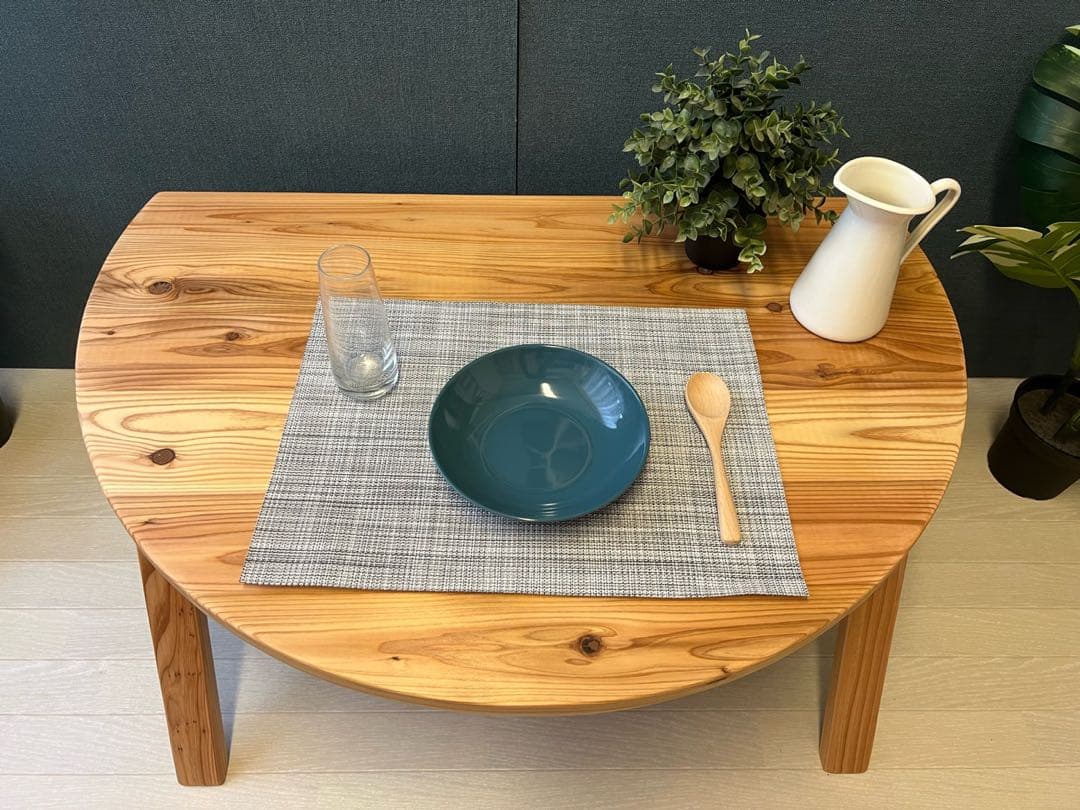 【送料無料】 ローテーブル 半円 収納付き90cm 60cm 杉 折り畳み脚