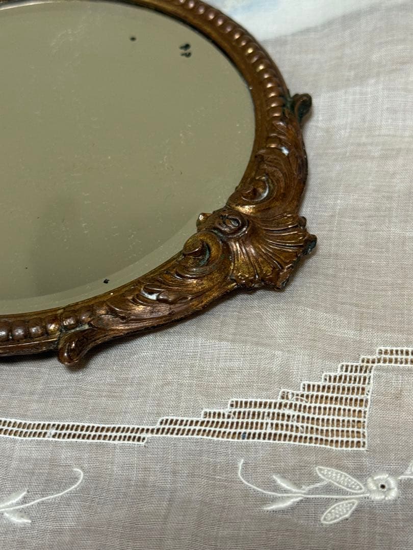 フランス　アンティーク ヴィンテージ　鏡　花柄鏡　アンティークミラー　小物ミラー