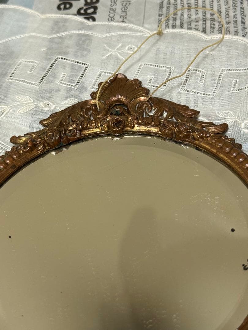 フランス　アンティーク ヴィンテージ　鏡　花柄鏡　アンティークミラー　小物ミラー