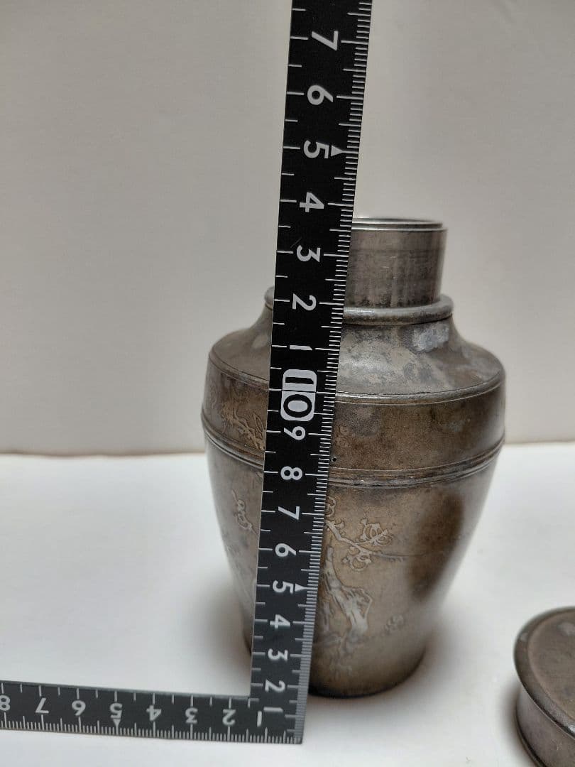 古錫　明治42年茶壺サツマ福永作　14センチ